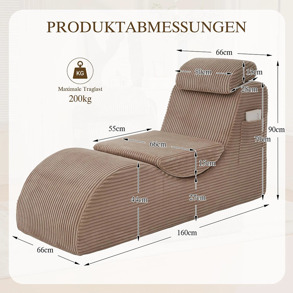 Sedia relax moderna - Xylo - Design ergonomico, schiuma elastica, cuscino rimovibile, tasca laterale, kaki