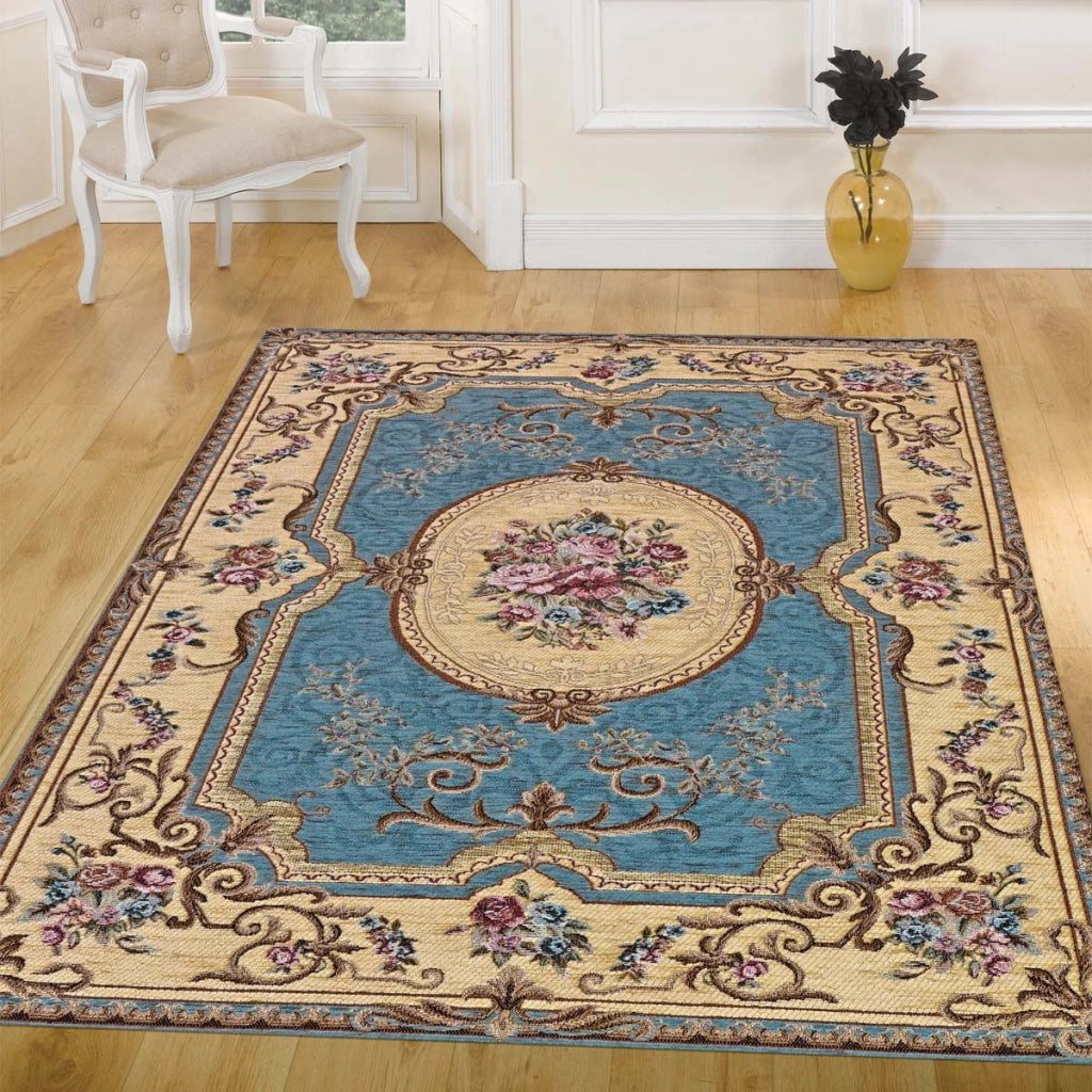 Tappeto AUBUSSON AZZURRO cm.85x150 in ciniglia multiuso lavabile antiscivolo