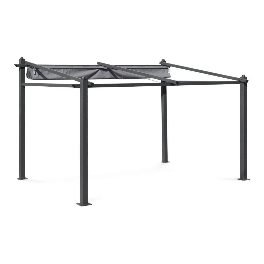 3x4m  pergola in alluminio con copertura scorrevole, grigio