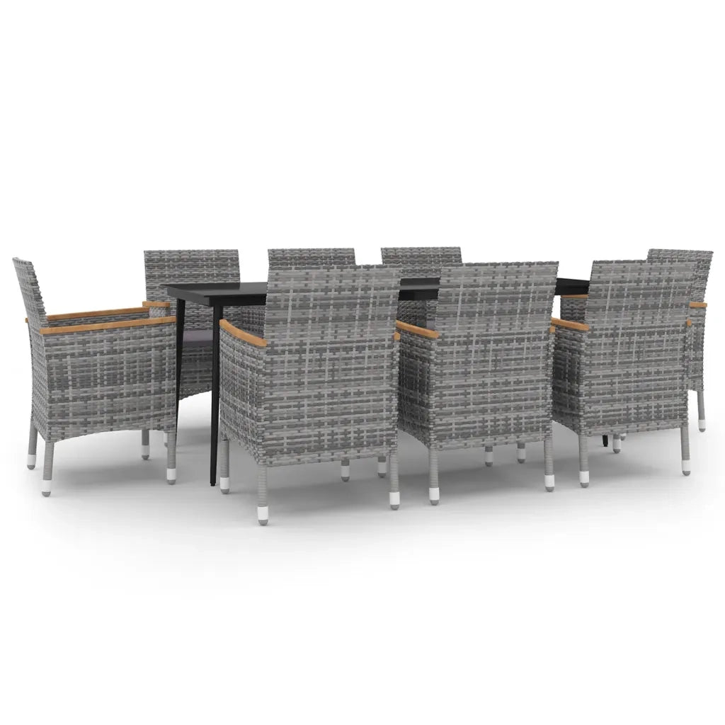 Set da Pranzo per Giardino 9 pz con Cuscini Polyrattan e Vetro 3099792