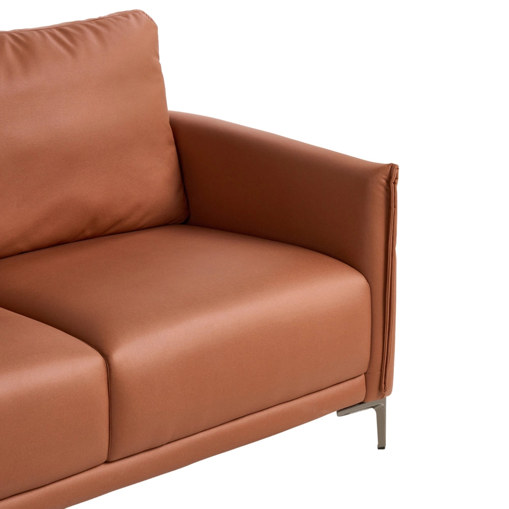 Divano a 3 posti in tessuto marrone dorato con gambe in metallo stile moderno minimalista