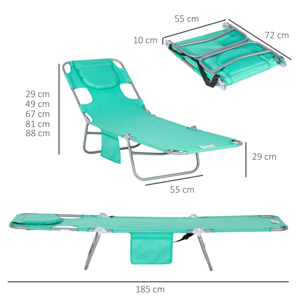 Lettino da giardino ¨C zephmum ¨C verde, metallo, tessuto, con tasche laterali