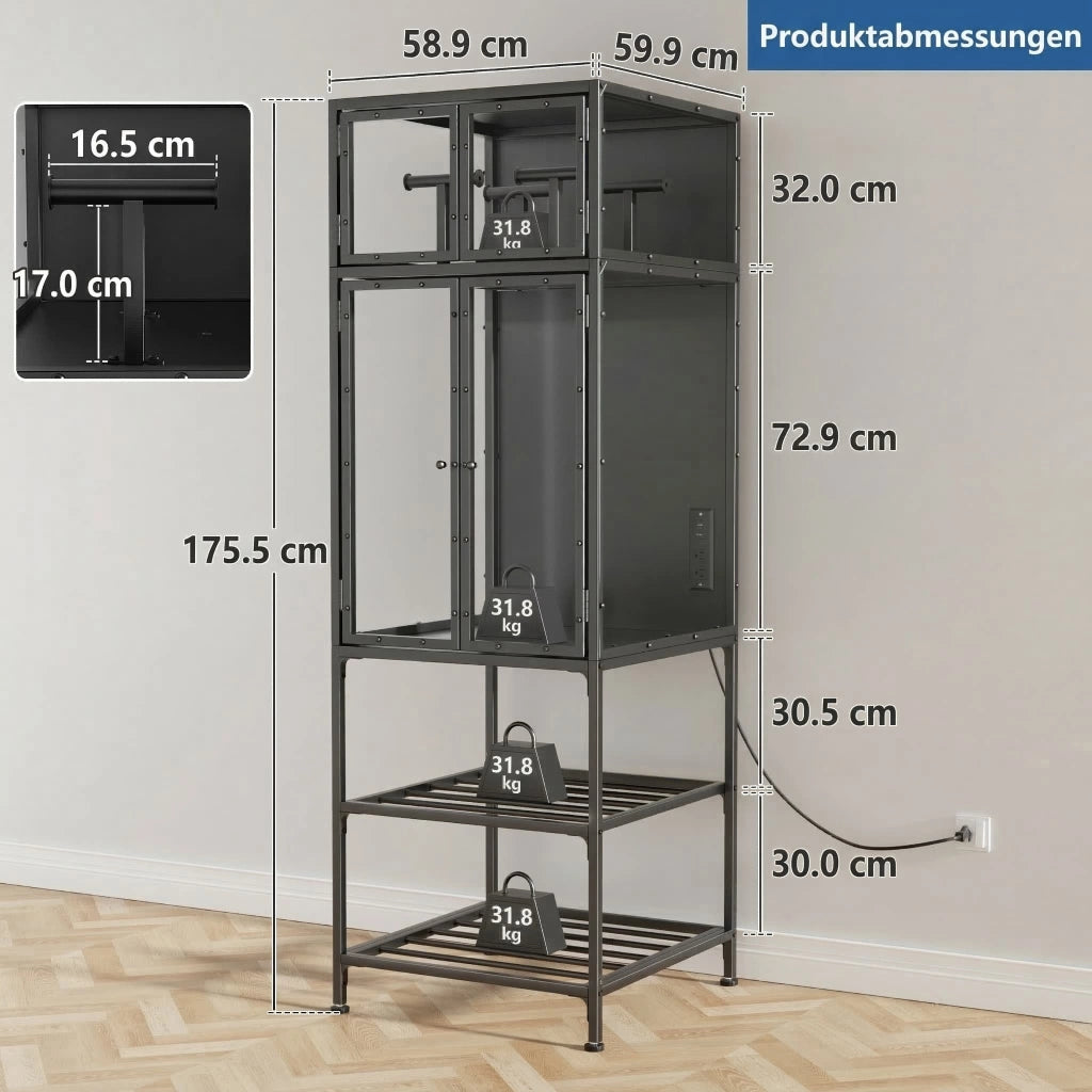 Mobile contenitore per stampante 3D con ripiani per filamenti, in metallo, nero, 175.5 × 58.9 × 59.9 cm