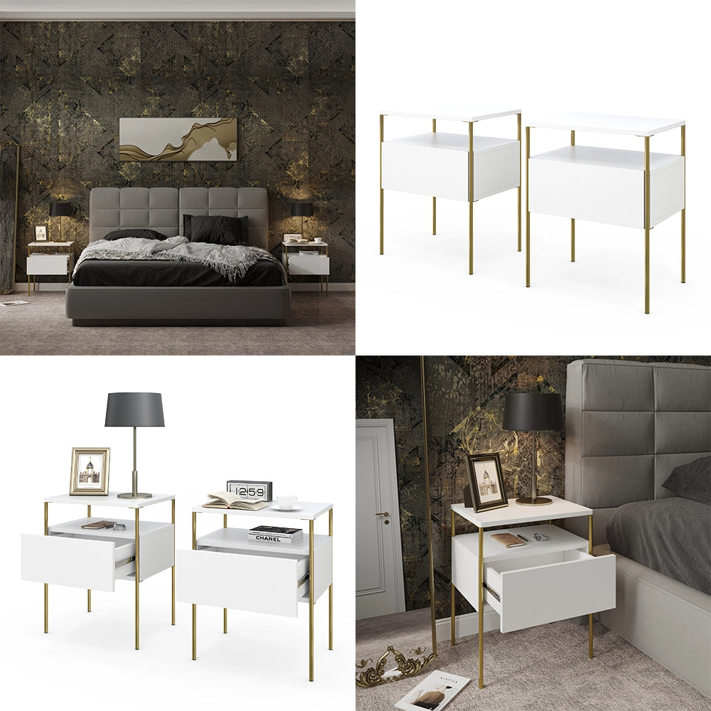 Vicco Comodino camera da letto Bianco/Oro 40 x 50 cm Set di 2