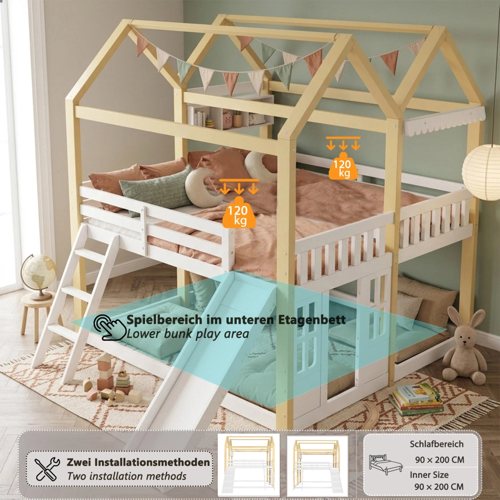 letto a castello in legno bianco e naturale 90 x 200 cm