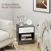 Comodino con Cassetto e Ripiano Aperto 39x28x41 cm in Legno Bianco e Grigio Scuro