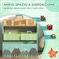 Scaffale Portagiochi per Bambini 63x30x66 cm 6 Contenitore Rimovibili Verde