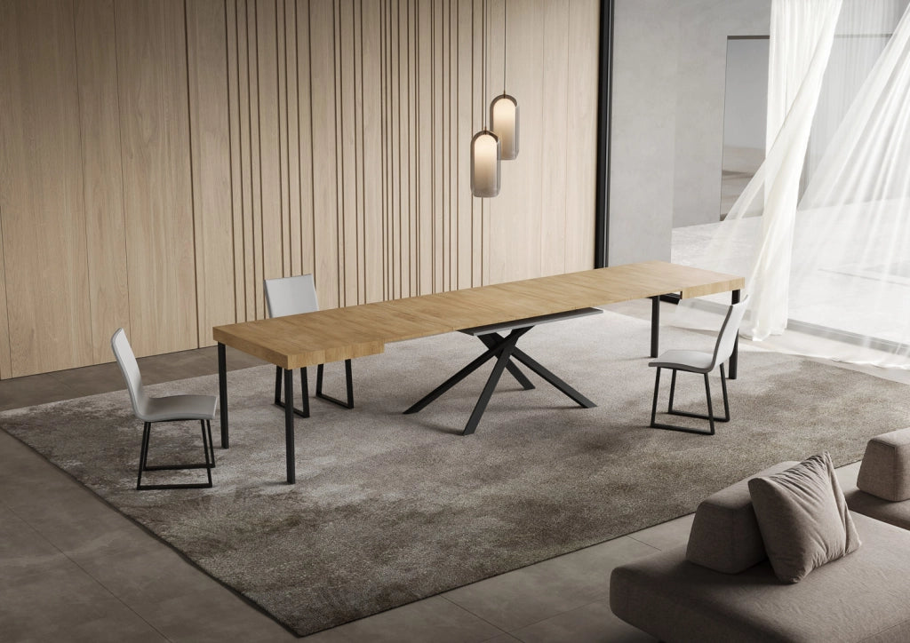 Tavolo allungabile 120/380x90 cm Niket quercia natura gambe antracite