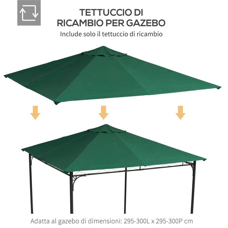 TETTO DI RICAMBIO PER GAZEBO DA GIARDINO 3X3M IN POLIESTERE, VERDE