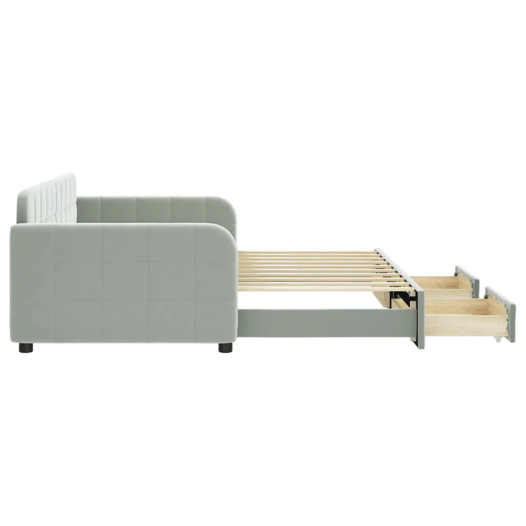 Divano Letto Estraibile Cassetti Grigio Chiaro 90x190cm Velluto 3196990