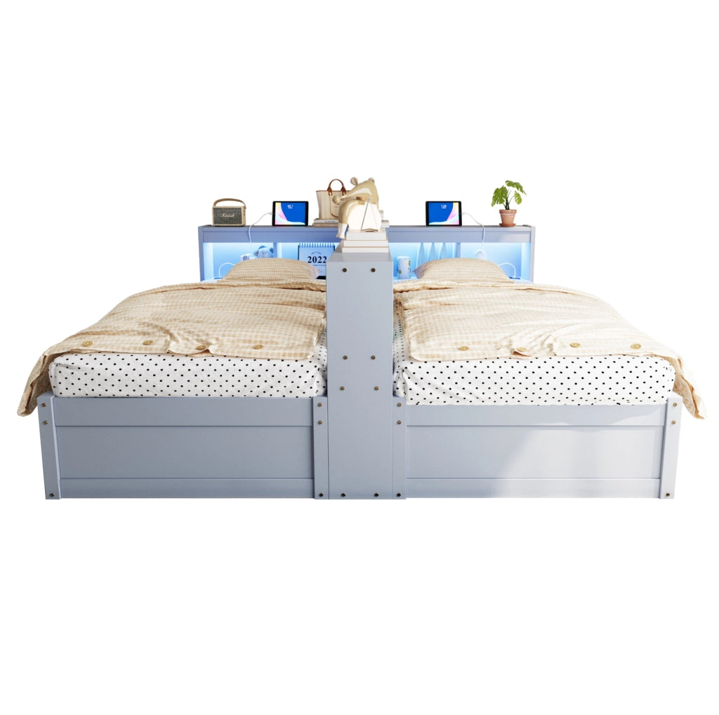 Letto multifunzione 90/180 x 200 cm grigio con LED e prese