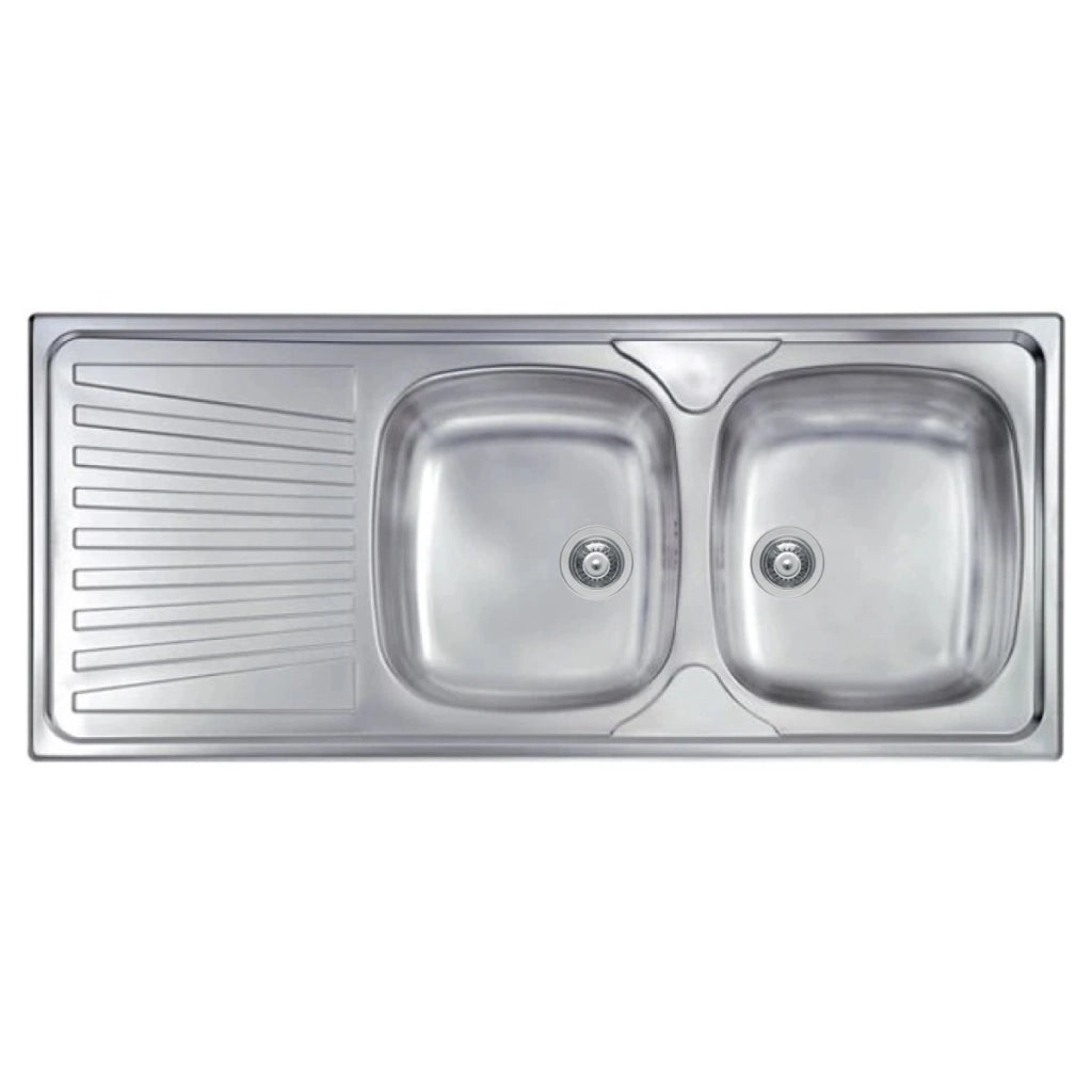 LAVELLO CUCINA DA INCASSO IN ACCIAIO INOX 2 VASCHE CON GOCCIOLATOIO MODELLO MONDIAL - CM.116x50 VASCA DESTRA - PROFONDITÀ VASCA: 15 CM  - HID