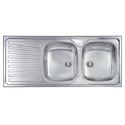 LAVELLO CUCINA DA INCASSO IN ACCIAIO INOX 2 VASCHE CON GOCCIOLATOIO MODELLO MONDIAL - CM.116x50 VASCA DESTRA - PROFONDITÀ VASCA: 15 CM  - HID