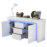 Credenza con 2 ante e 3 cassetti; LED; per soggiorno; in MDF; 140×40×65 cm; bianco