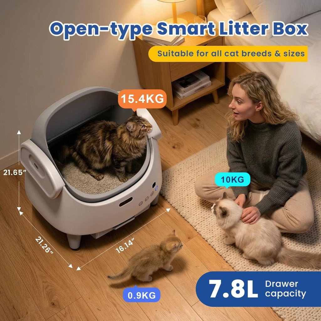 Lettiera Gatto Autopulente Aperta XXL Con APP; Capacità Massima; 73 L Lettiera Automatica Per Gatti; Lettiera Con Triplo Sensore Di Sicurezza; Ampio Spazio;Adatta a Famiglie Con Più Gatti