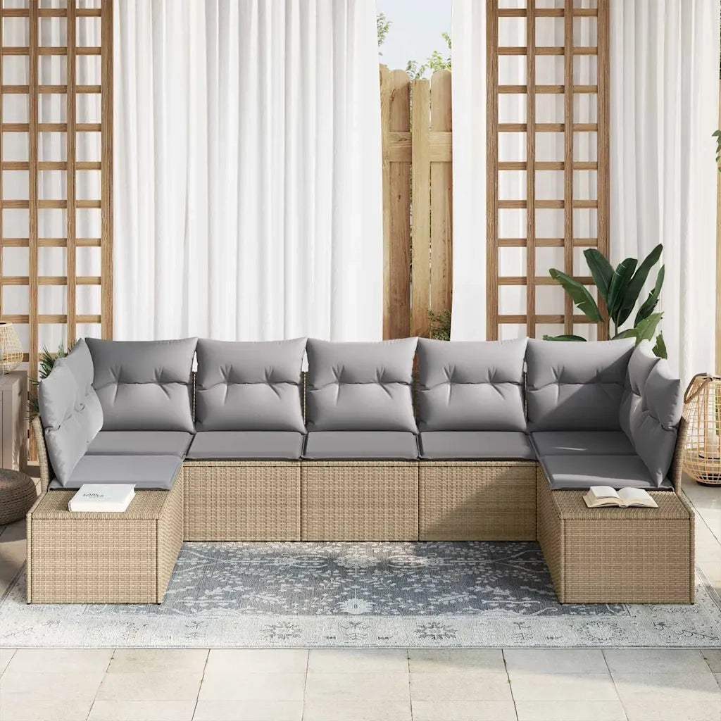 Set Divano da Giardino 7 pcs Beige e Grigio Chiaro Poly Rattan 3355879