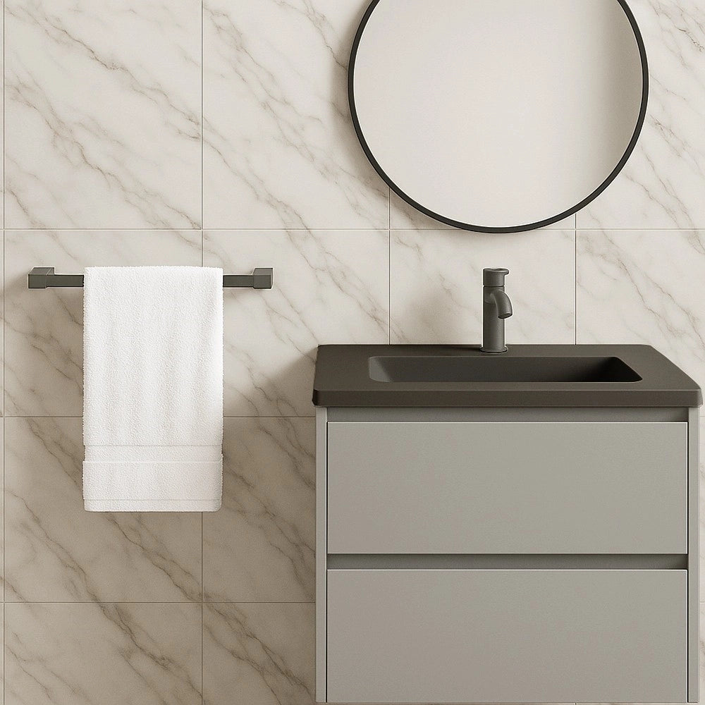 Trade Shop - Porta Asciugamano Lungo 60cm A Parete Stilizzato Acciaio Grigio Accessorio Bagno 87944 -