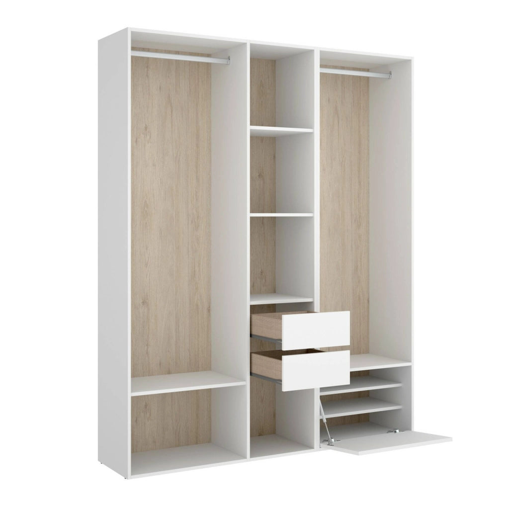 Guardaroba grande Celestin, Mobile camera da letto, Cabina armadio portabiti, Armadio appendiabiti, 158x45 h205 cm, Bianco e Rovere