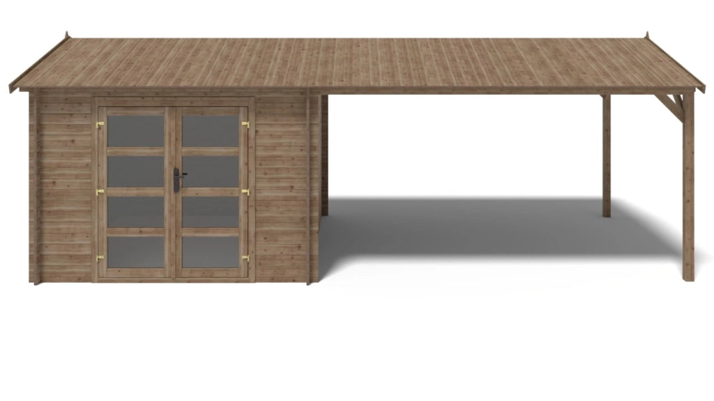 Casetta da giardino in legno – 3x3 m con estensione 4x2.76 m - 20 m² - DOM676+DOS194 - ALTANKA