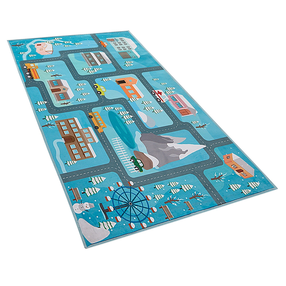 Tappeto Blu Poliestere Multicolore Bambini 80 x 150 cm per cameretta moderno