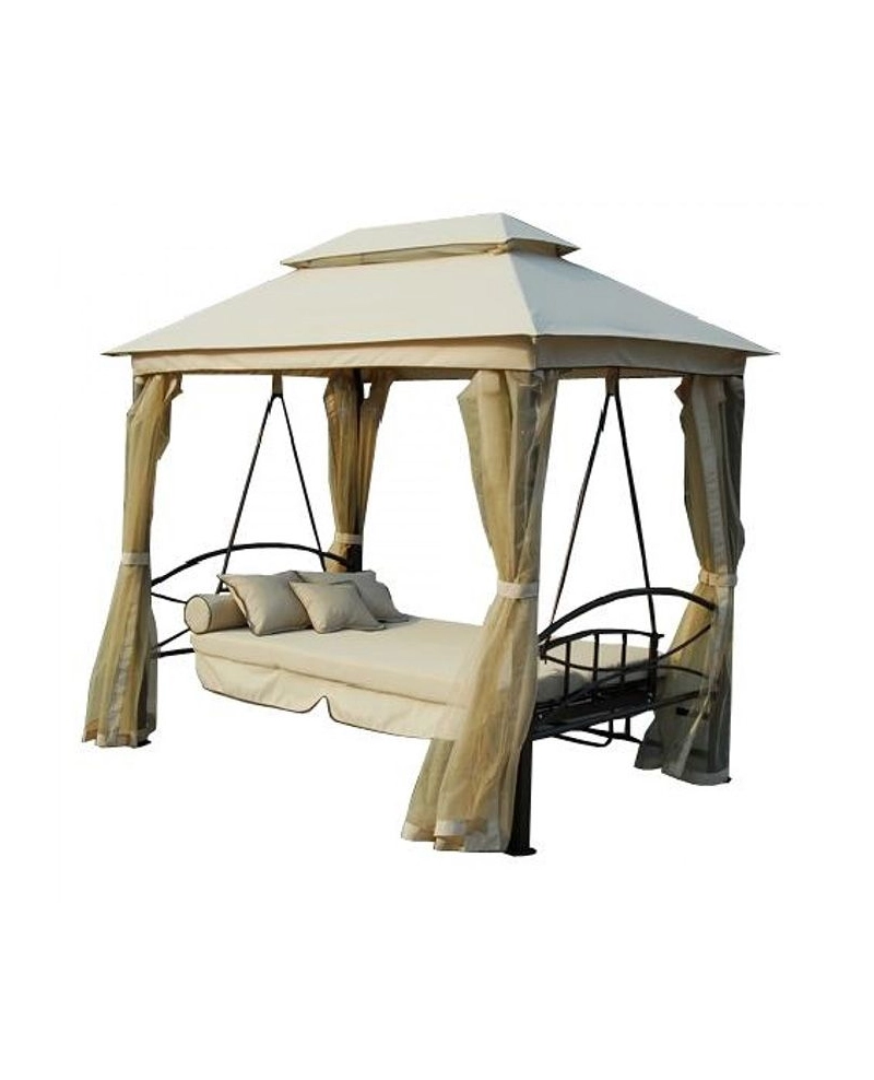Gazebo con dondolo, letto e zanzariere 255x175x250cm da esterno in ferro Sicorage Megy