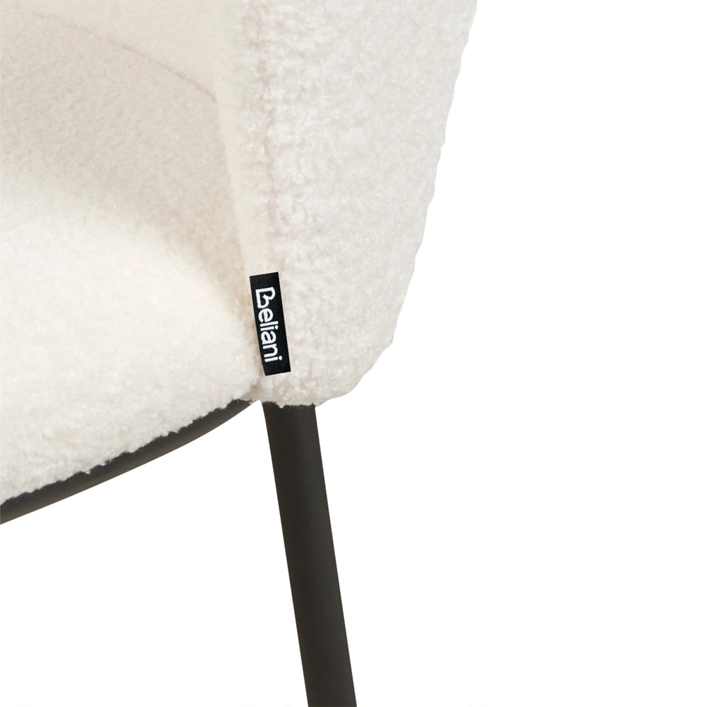 Set di 2 sedie da bar Rivestimento in bouclé bianco Gambe in metallo nero Sgabelli senza braccioli Schienale curvo Sala da pranzo moderna Cucina
