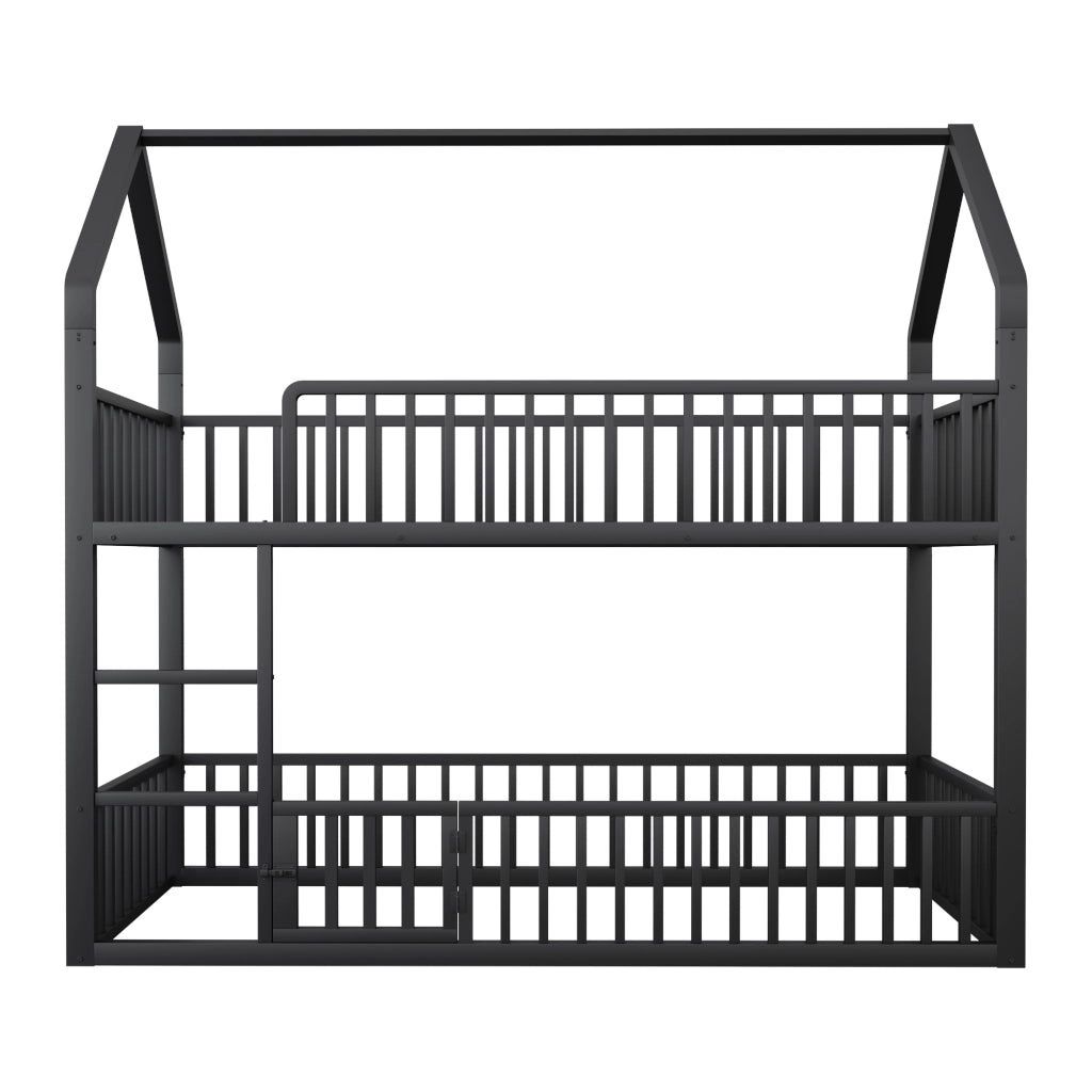 Letto a Castello 90x200 cm con Scala Frontale e Porta Apribile in Metallo Nero
