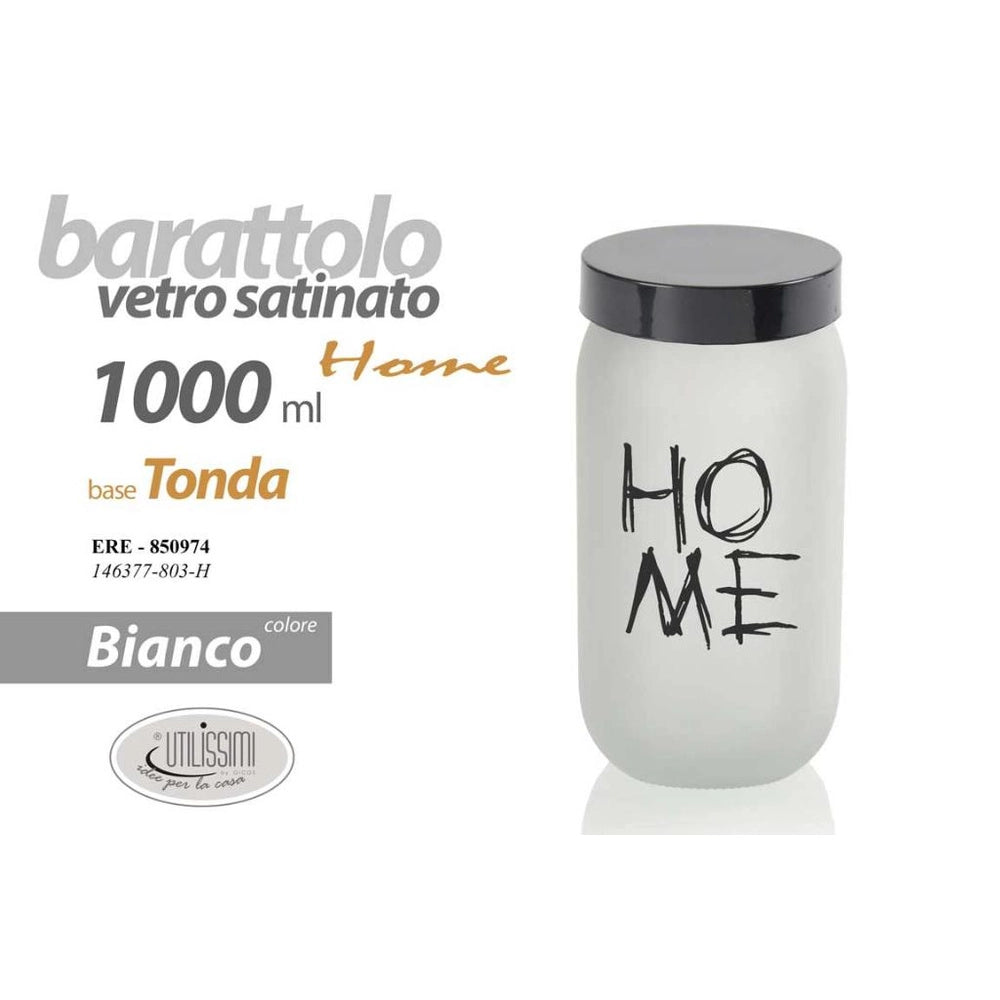 Barattolo da Cucina in Vetro Satinato Bianco Home 1000 cc 19 cm