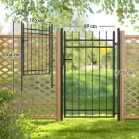 Cancello Giardino a 2 Paletti con Maniglia, Lucchetto e 3 Chiavi, in Acciaio Zincato, 105x204 cm, Nero