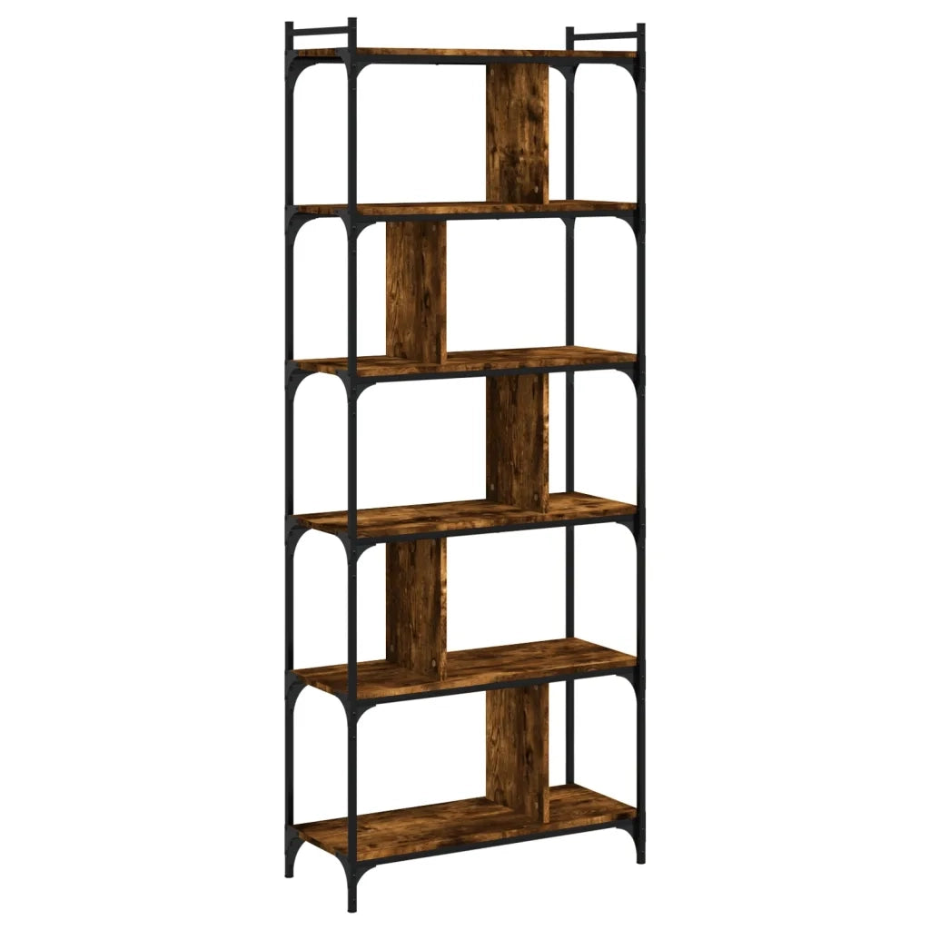 Libreria-Scaffale per Libri-Mobile di Stoccaggio Rovere Fumo 6 Ripiani 76x32x192 cm Legno Multistrato