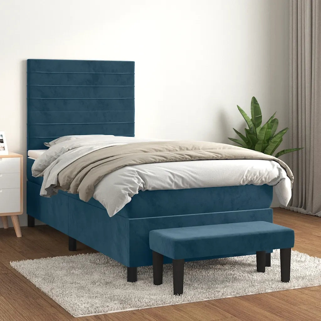 Giroletto a Molle con Materasso Blu Scuro 80x200 cm in Velluto