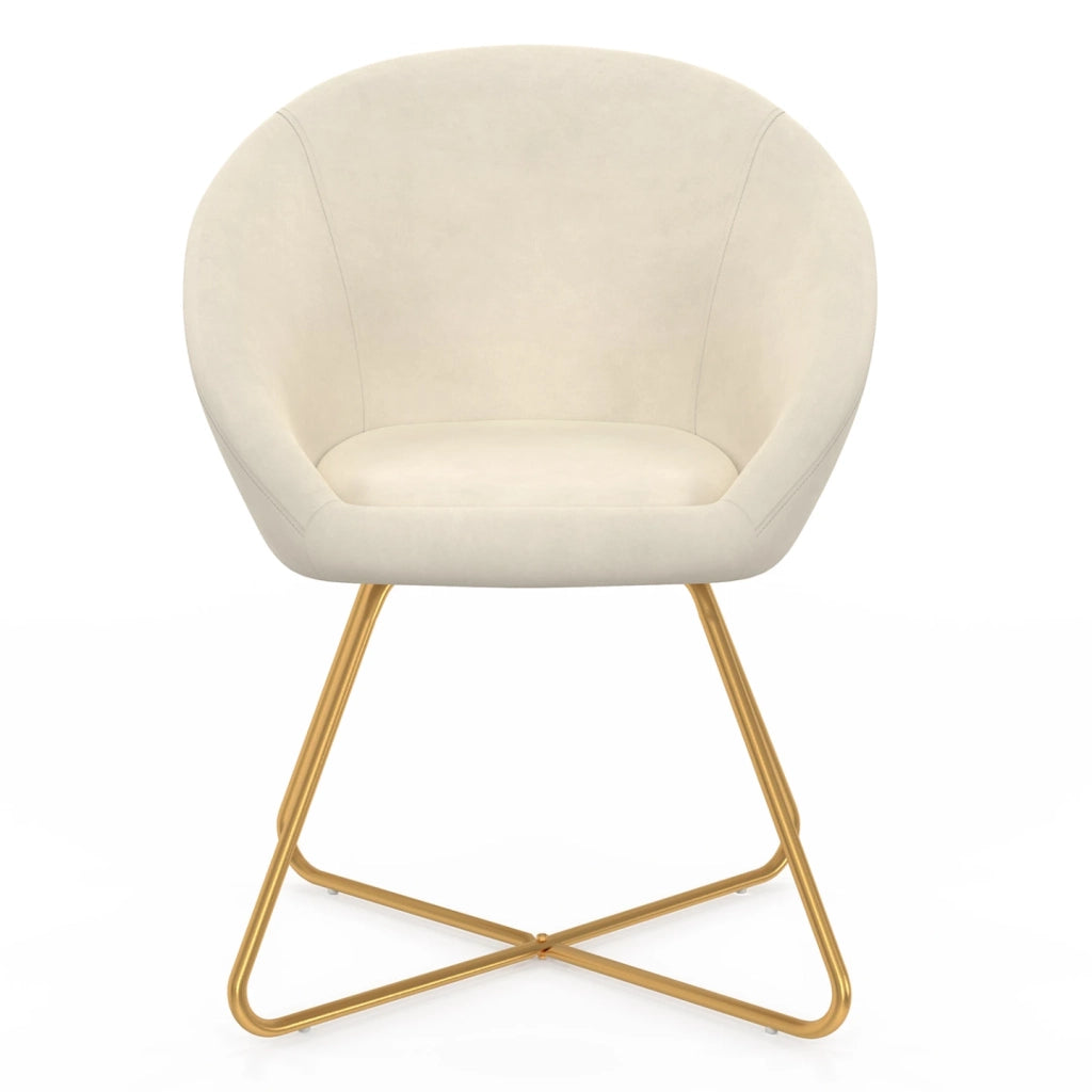 IDMarket - Poltrona rotonda ANGELINA in velluto beige con gambe incrociate dorate