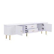 Mobile TV con 2 Ante e 2 Cassetti; Angoli Arrotondati; Fianchi Ondulati; Gambe Dorate; in MDF; Bianco; 170??34??45 cm
