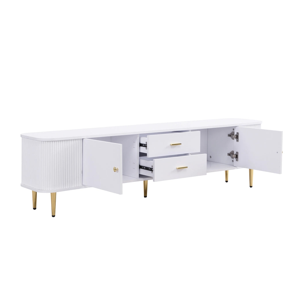 Mobile TV con 2 Ante e 2 Cassetti; Angoli Arrotondati; Fianchi Ondulati; Gambe Dorate; in MDF; Bianco; 170??34??45 cm