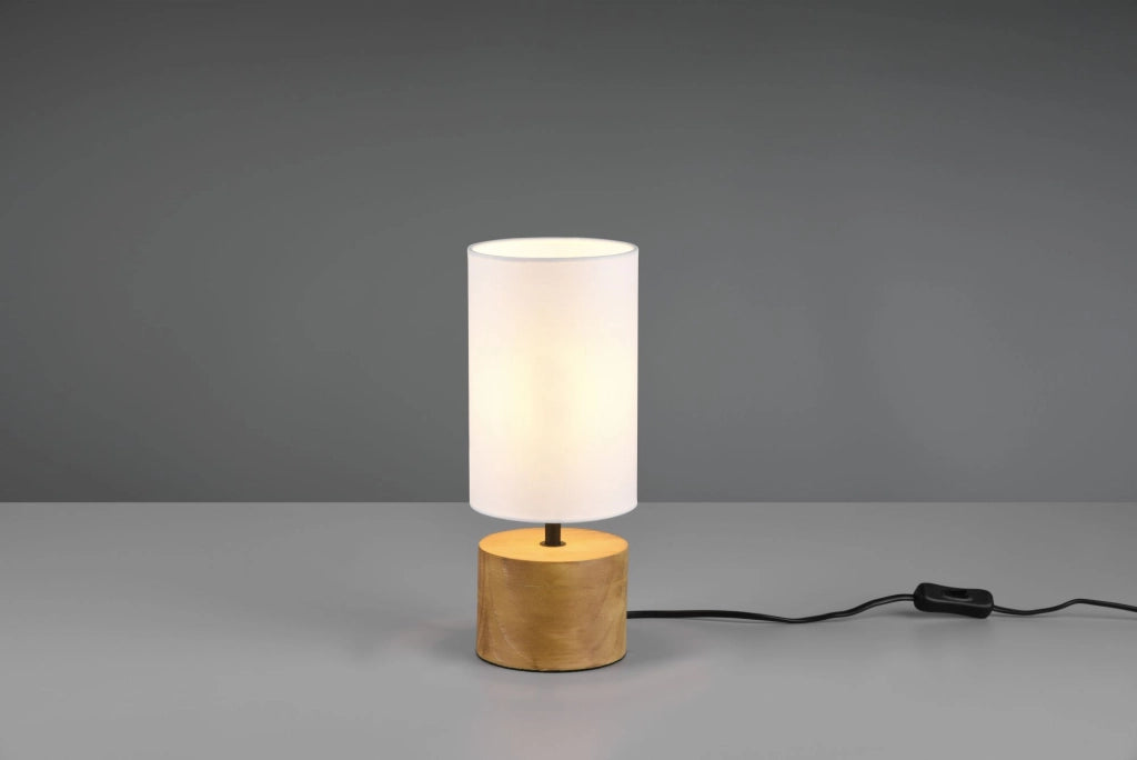 WODDY LAMPADA DA TAVOLO BASE CILINDRO LEGNO E PARALUME BIANCO H. 30CM X D. 12CM 1 LUCE ATTACCO E14