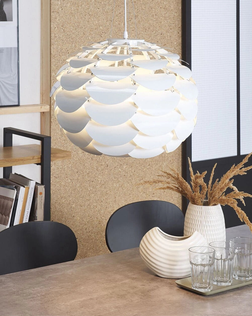 Lampadario Lampada a Sospensione a pigna illuminazione in metallo bianco