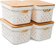 Set di archiviazione con coperchio in bambù - Lotto da 4 - Schede da bagno e cucina - Bianco - Riutilizzabile - 26x173x134 cm