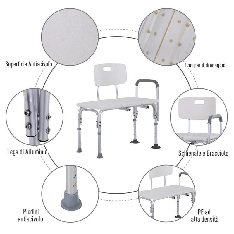 SEDIA PER DOCCIA E VASCA ALTEZZA REGOLABILE 6 LIVELLI ANTISCIVOLO 79X57X80-92CM