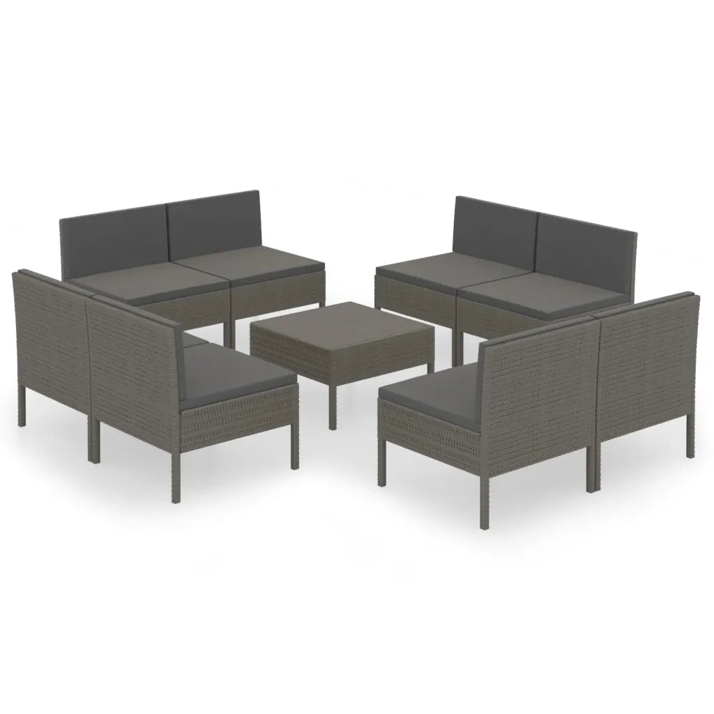 Set Divani da Giardino 9 pz con Cuscini in Polyrattan Grigio 3094318
