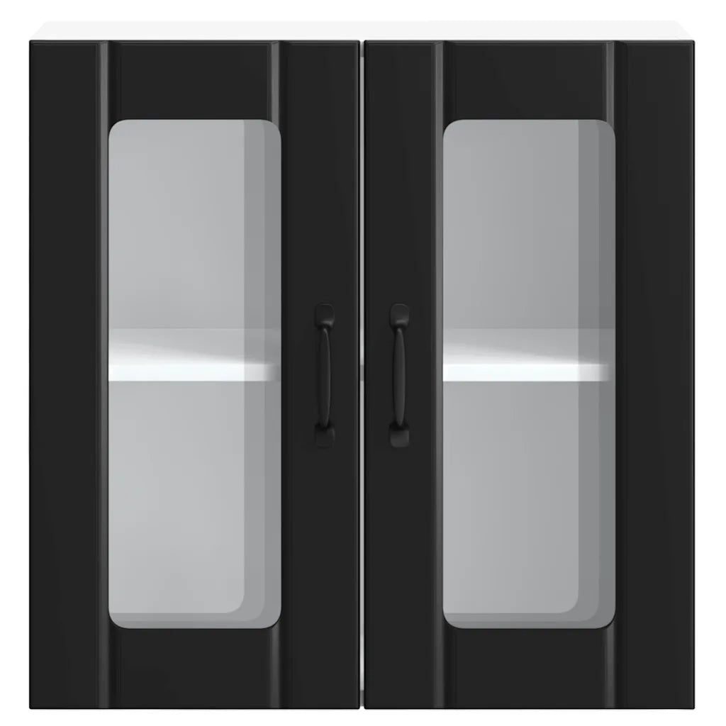 Pensile da Cucina con Porta in Vetro Lucca Nero Truciolato 853908