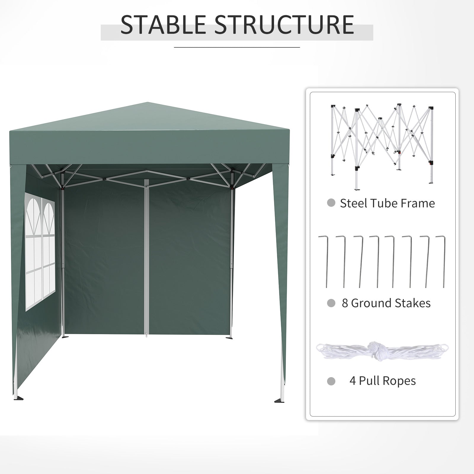 Gazebo Pieghevole 2x2m in Metallo e Poliestere Verde
