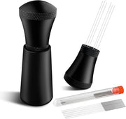 Strumento WDT per caffè espresso con stantuffo, 7 aghi, 0,3 mm, strumento di distribuzione caffè per baristi, ago per caffè in acciaio inox con stantuffo in lega di alluminio (nero)