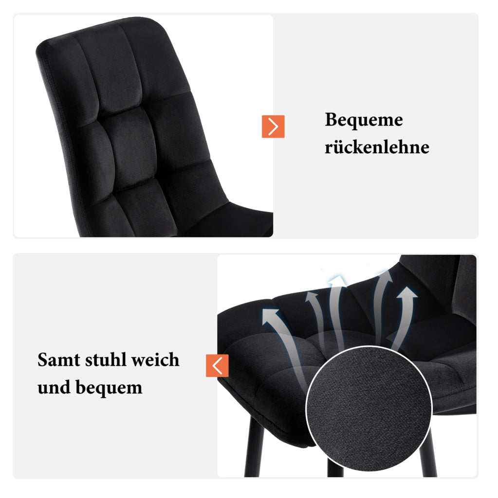 Set tavolo da pranzo nero con 4 sedie imbottite in velluto
