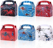 Decoro per festa - 30 pezzi, 6 stili, progettato a doppia faccia con disegno di ragnatela, con manico - Rosso, blu, bianco, nero - Ideale per decorazione e regali di festa