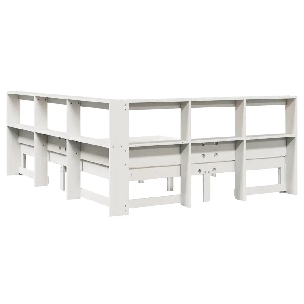 Letto Libreria senza Materasso-Struttura Letto con contenitore Bianco 140x200 cm Legno di Pino 417119