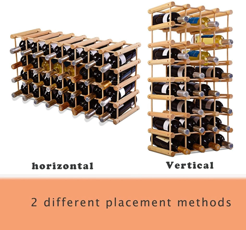 Scaffale Porta Bottiglie di Vino Fino a 40 Bottiglie, Cantinetta in Legno di Pino, 5 Ripiani, 44,5x24x86 cm, Materiale Ecologico, Colore Naturale