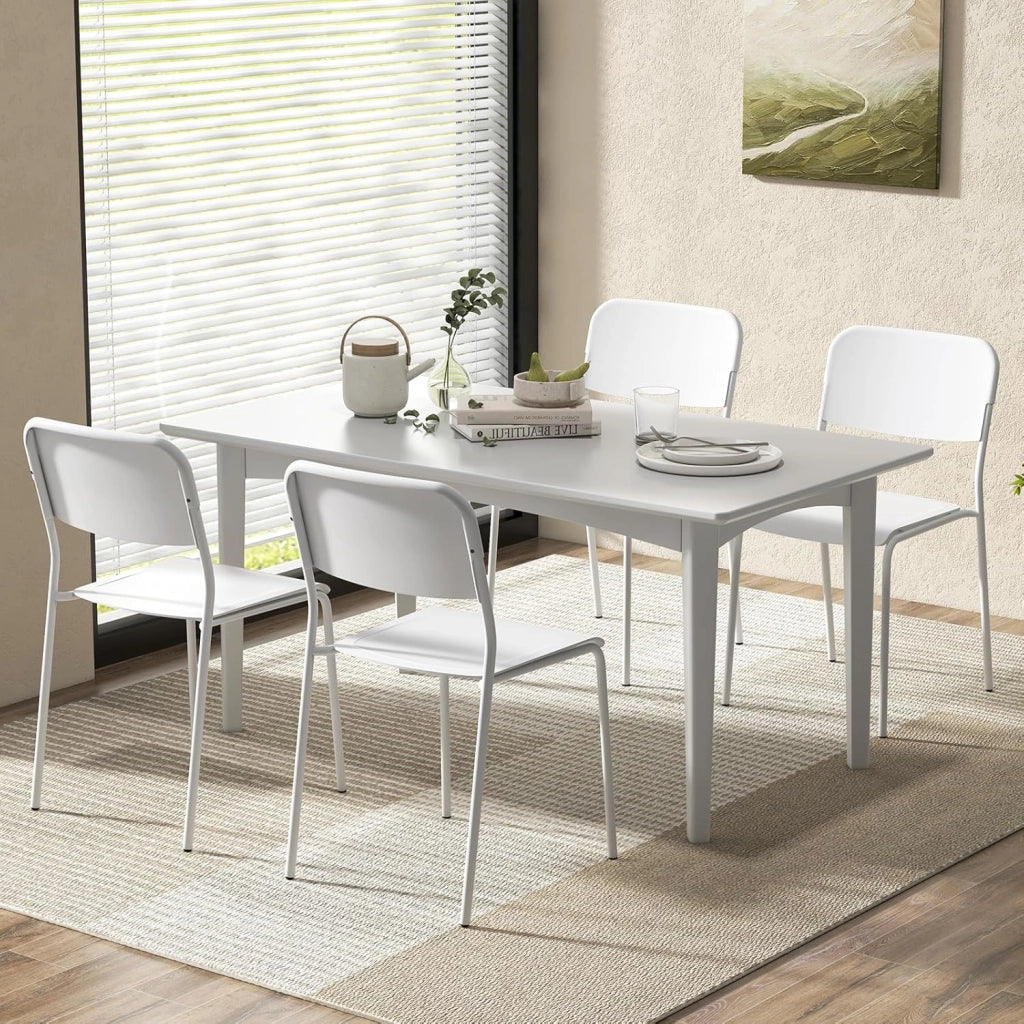 Set 4 Sedie Sala da Pranzo Moderno, Sedie da Cucina Accumulabili con Schienale Inclinato e Gambe Metalliche Robuste, Set di Sedie per Soggiorno, 48,5 x 44,5 x 81 cm (Bianco)