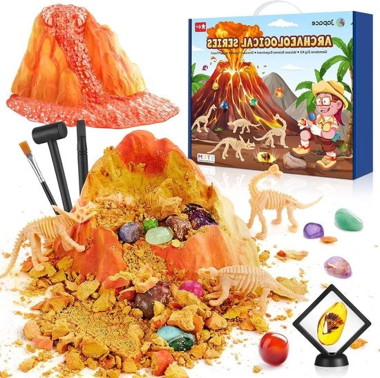 Set di scoperta per bambini - set di minerali con edelsteine - 12 minerali - ambra e 4 dinosauri - set di esperimenti vulcanici - giocattolo per bambini - adatto da 6 7 8 9 10 anni.