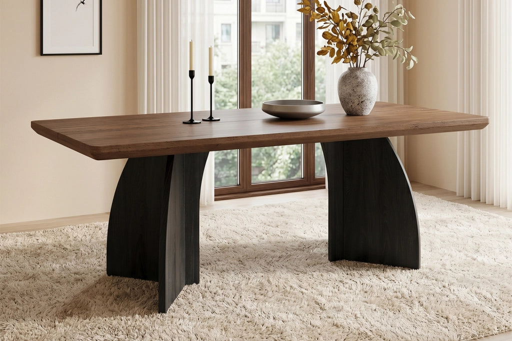 Tavolo da pranzo 160×80 cm in MDF, colore noce, per 4-6 persone, piano da 4 cm, struttura stabile, design moderno