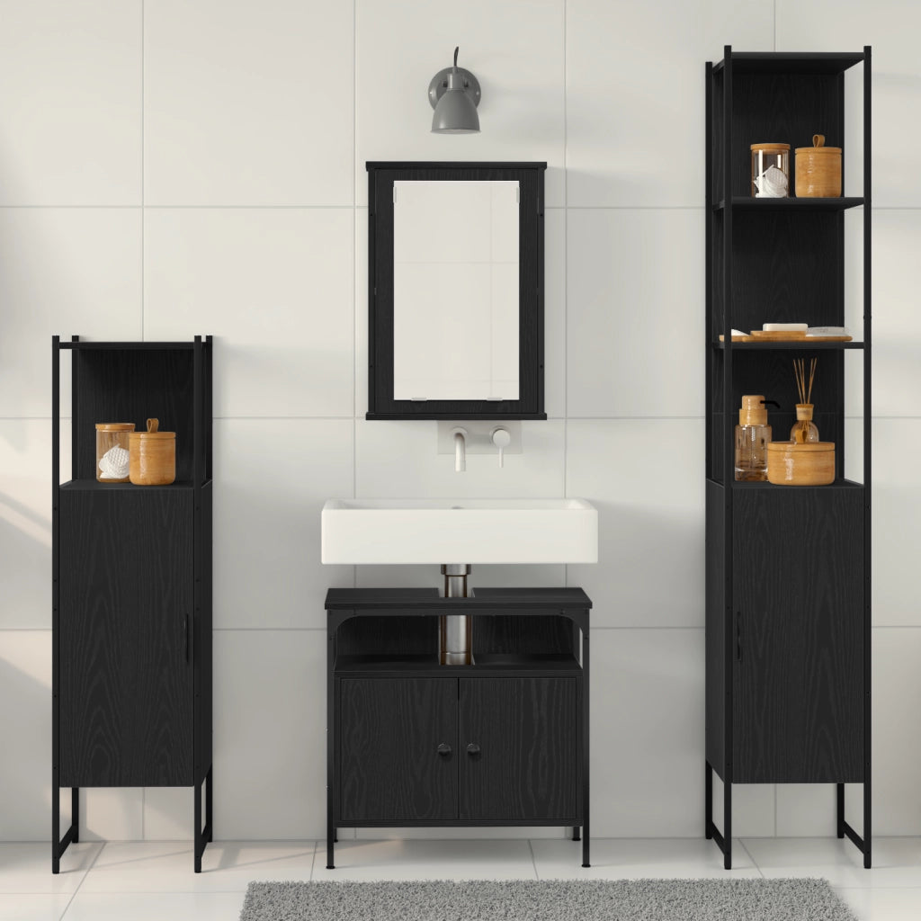 Set di Mobili da Bagno in 4 Parti Rovere Nero